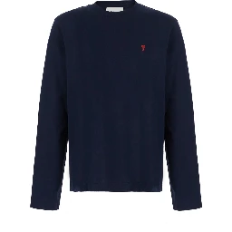 Long-sleeved T-shirt with Ami de Coeur logo in blue fabric and unspecified gender