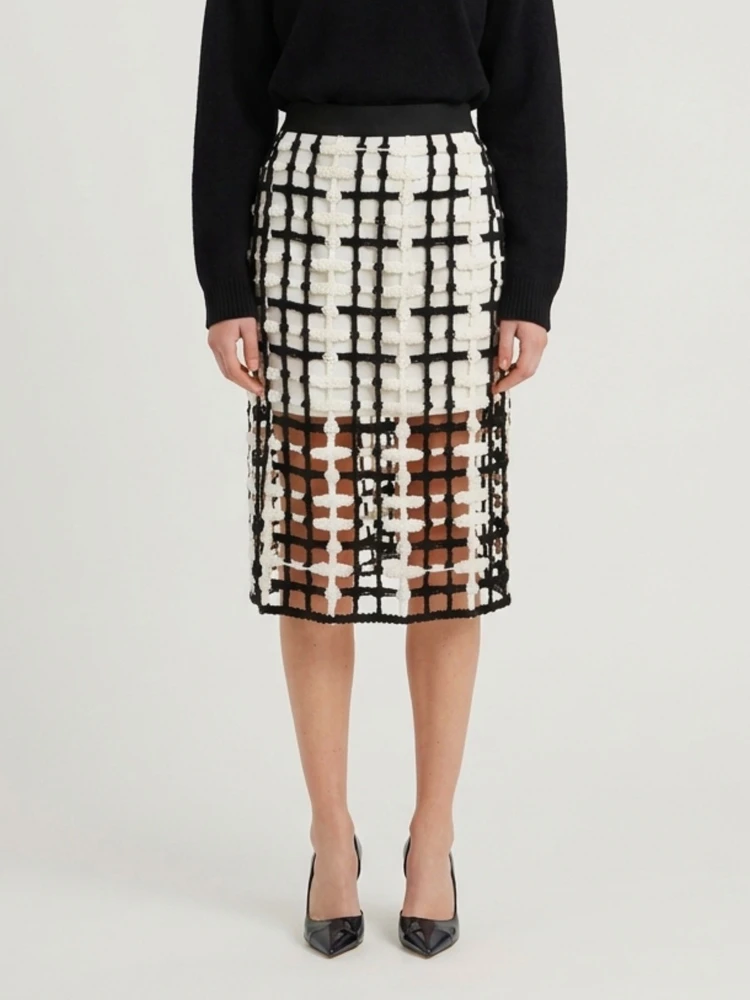 Black mesh midi skirt
