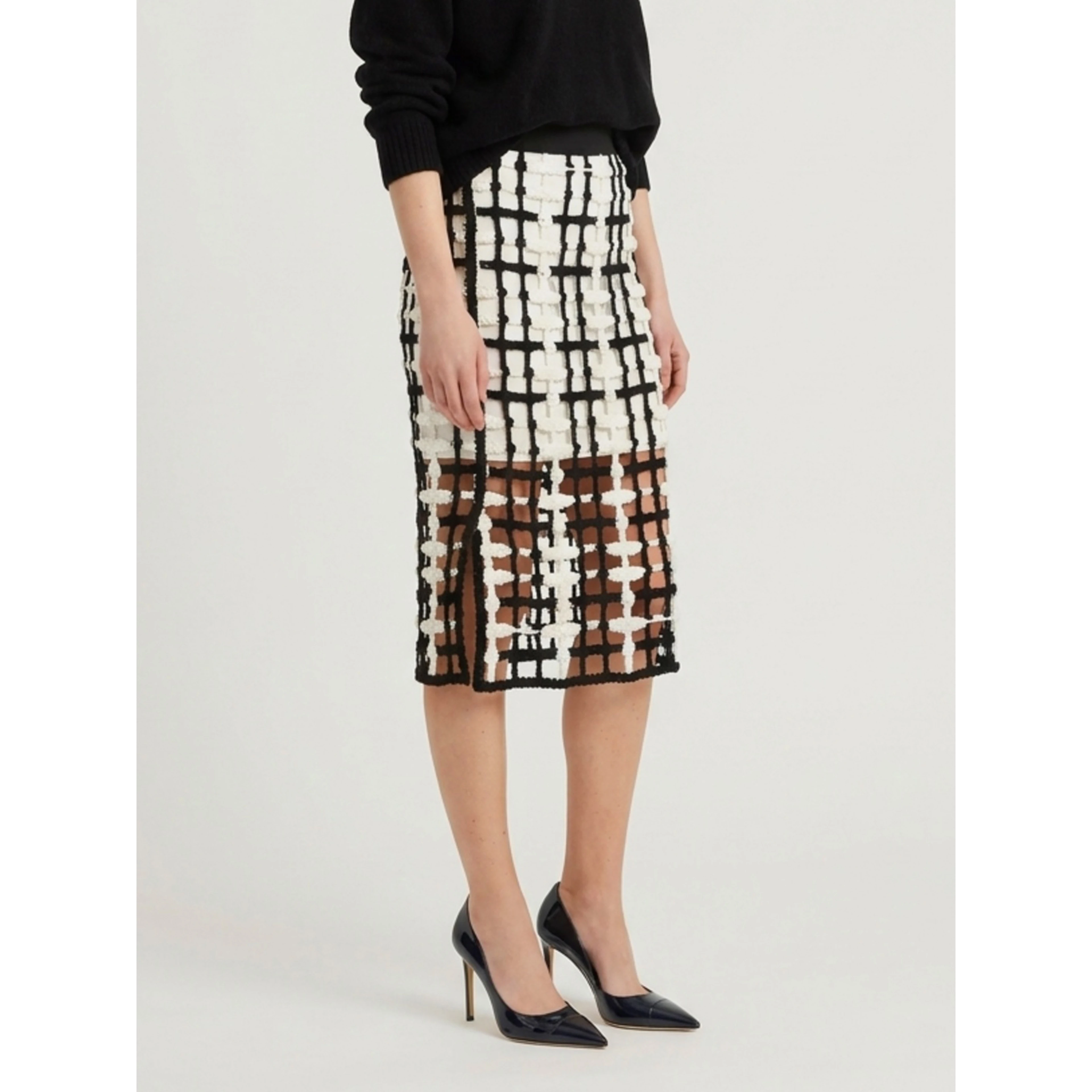 Black  mesh midi skirt