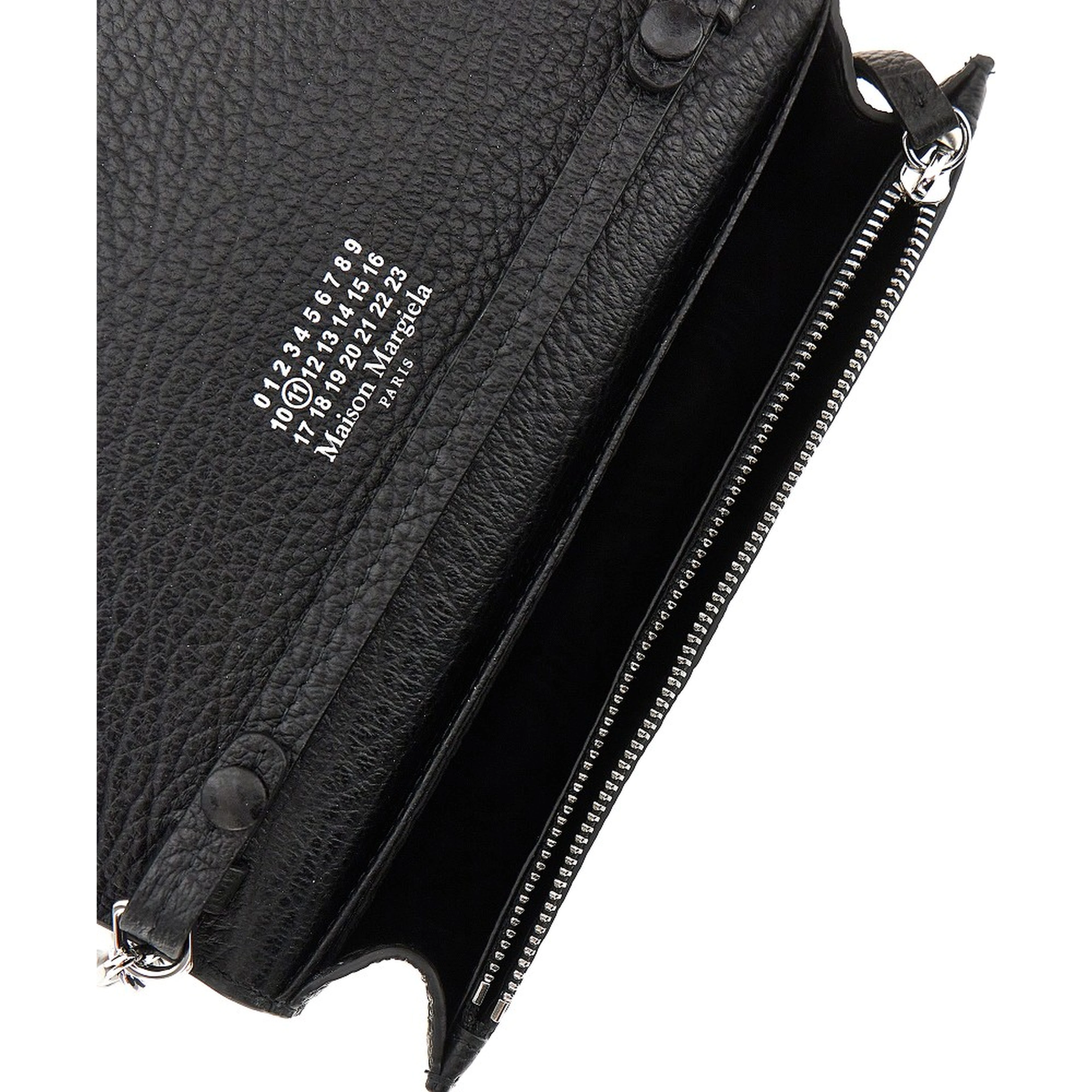 'Four Stitches' leather clutch with chain