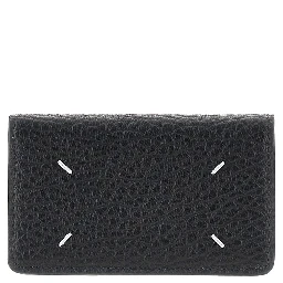 Grained leather cardholder with flap