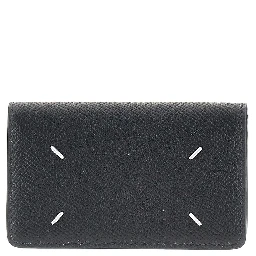 Grained leather cardholder with flap