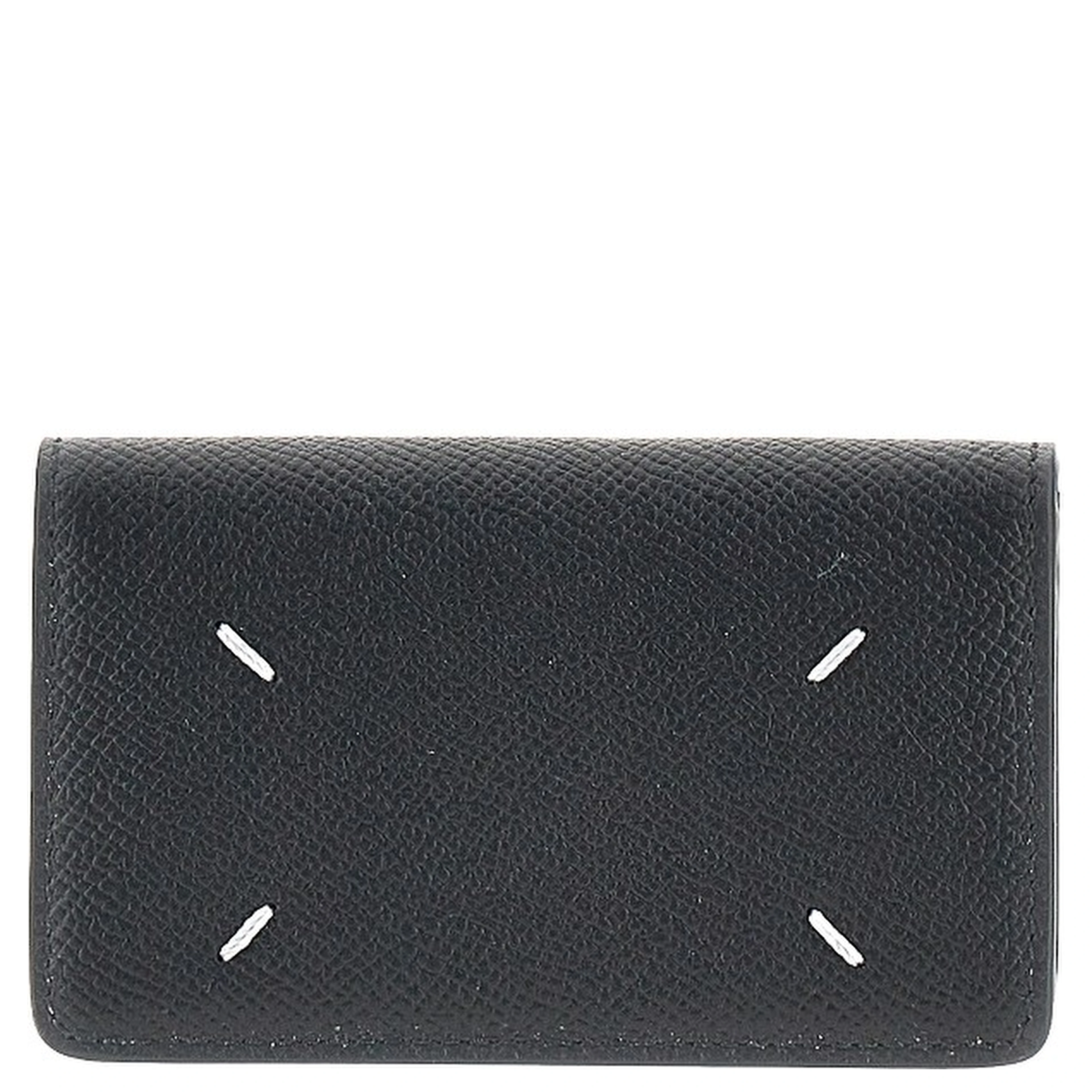 Grained leather cardholder with flap