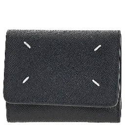 Grained leather tri-fold wallet