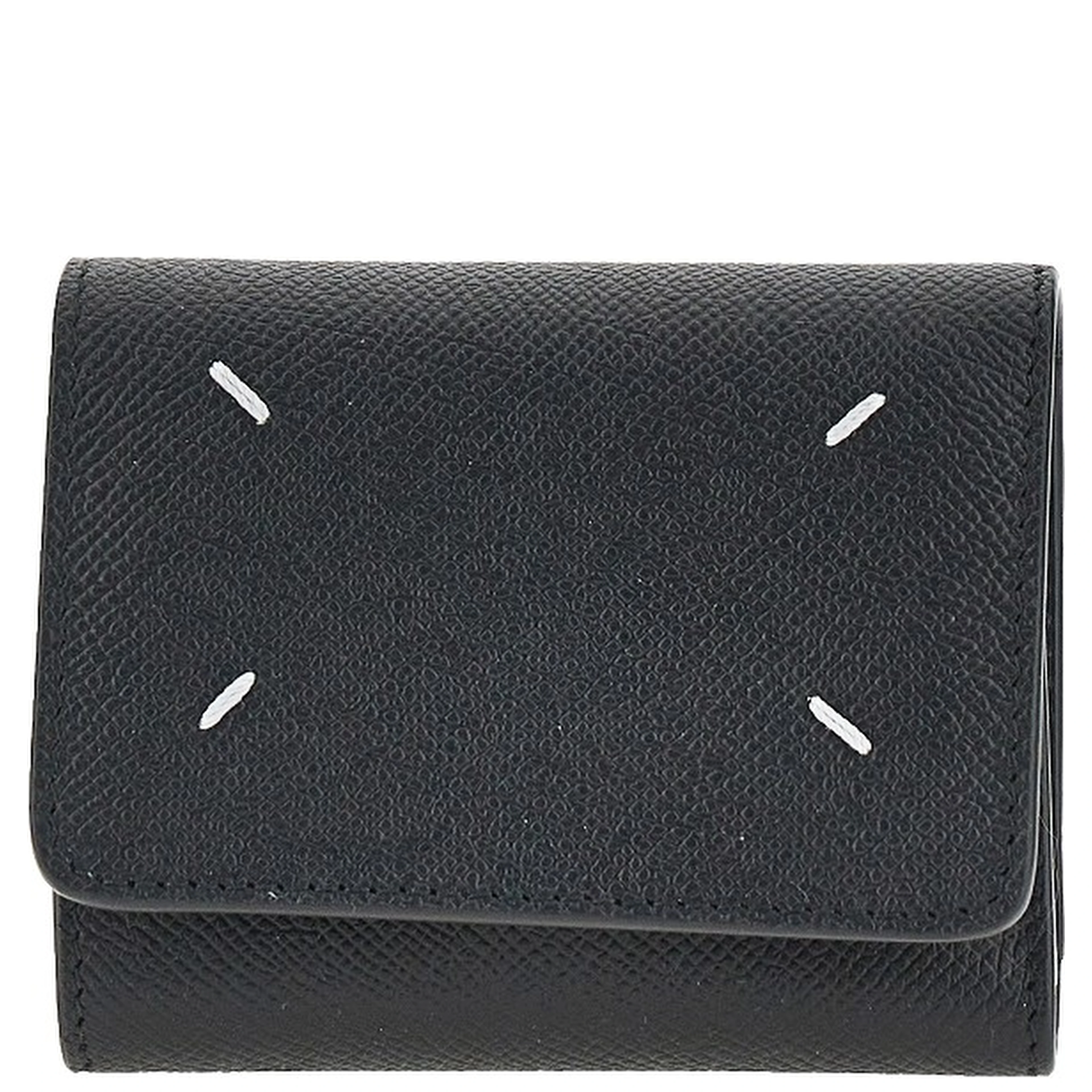 Grained leather tri-fold wallet