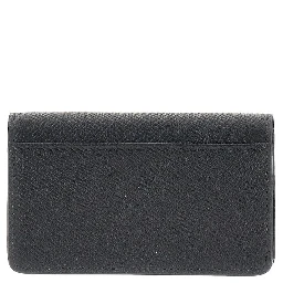 Grained leather cardholder with flap