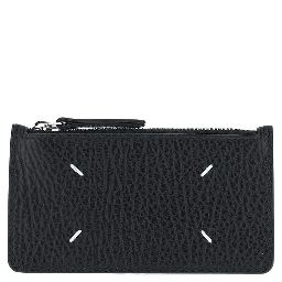 Grained leather zippered cardholder
