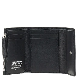 Grained leather tri-fold wallet