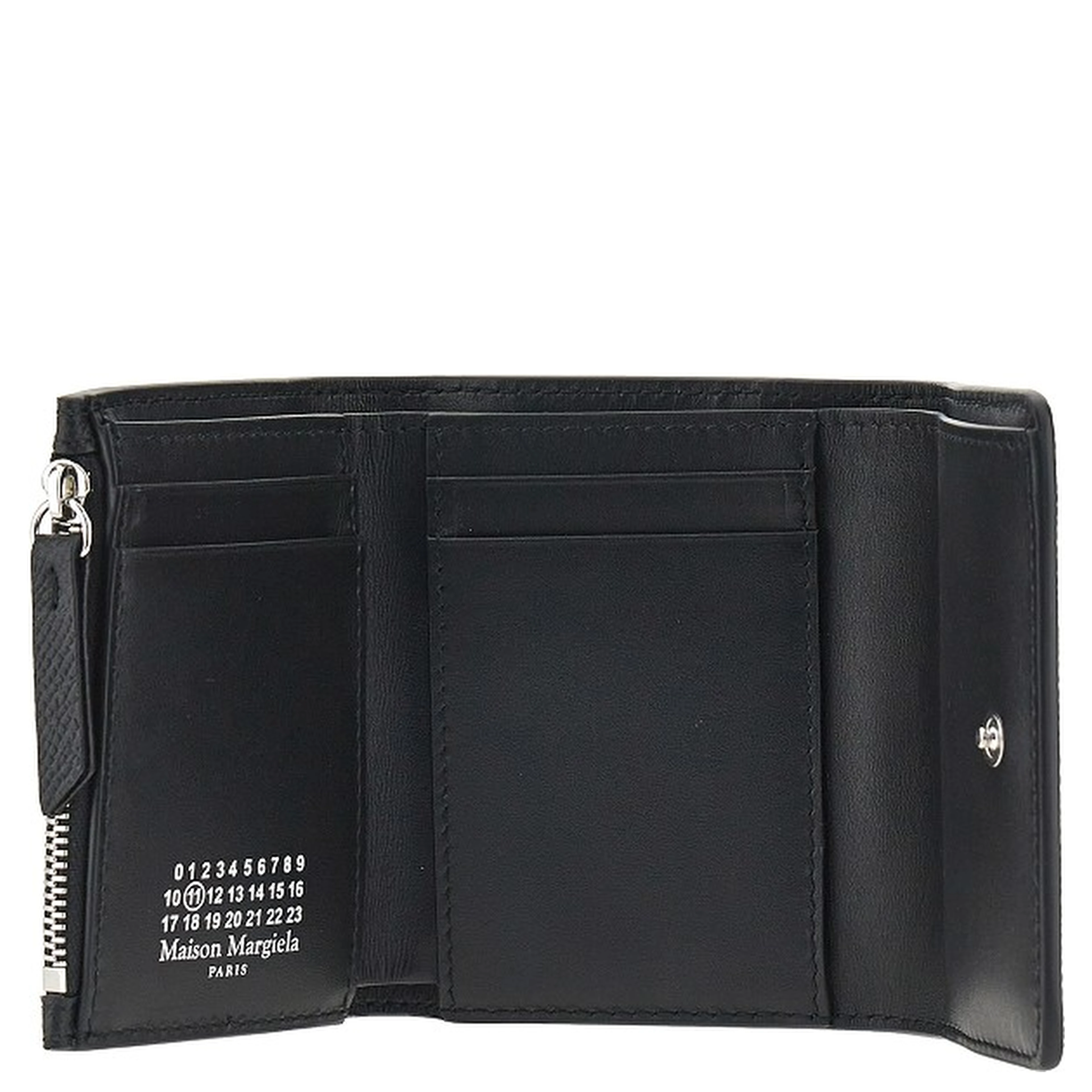 Grained leather tri-fold wallet