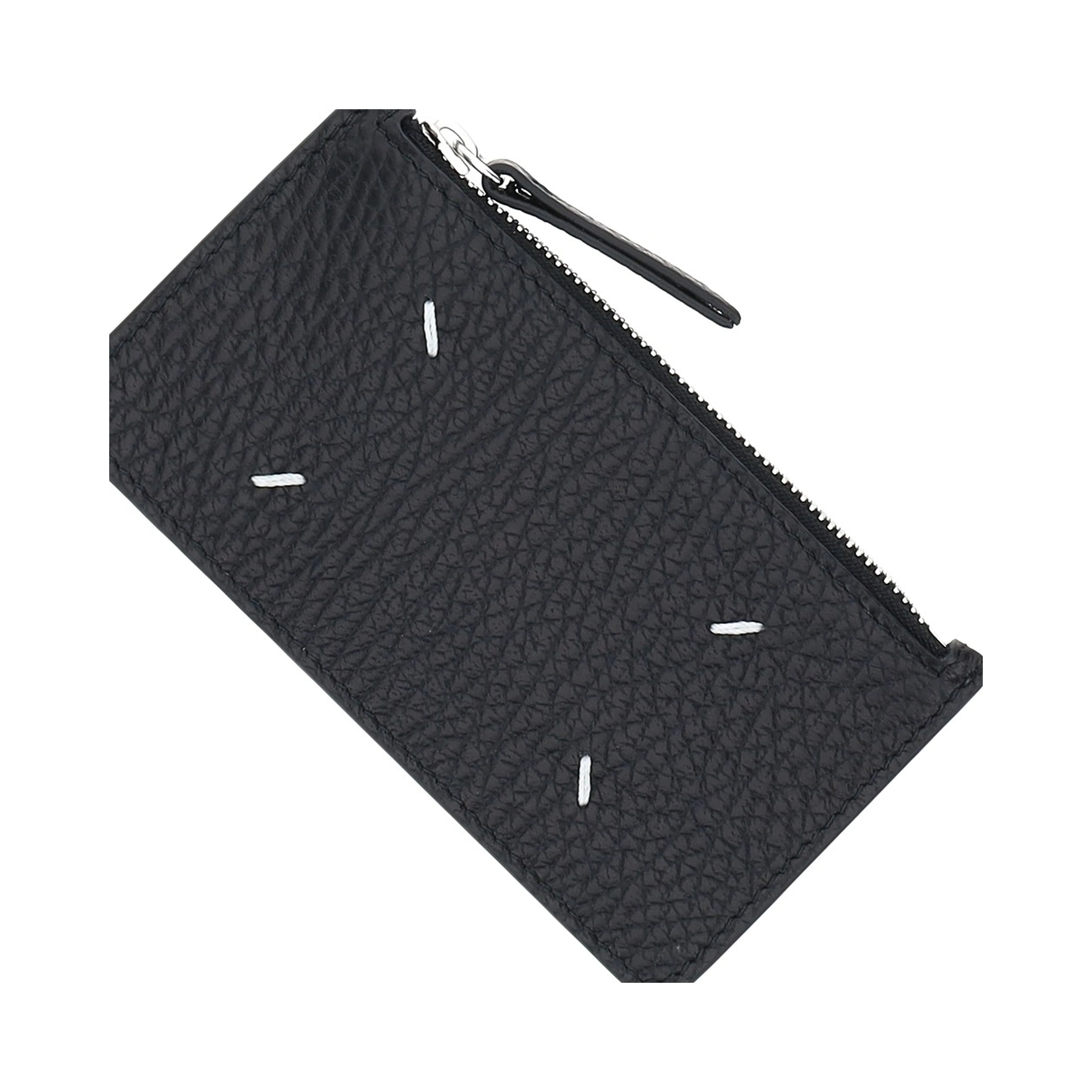 Grained leather zippered cardholder