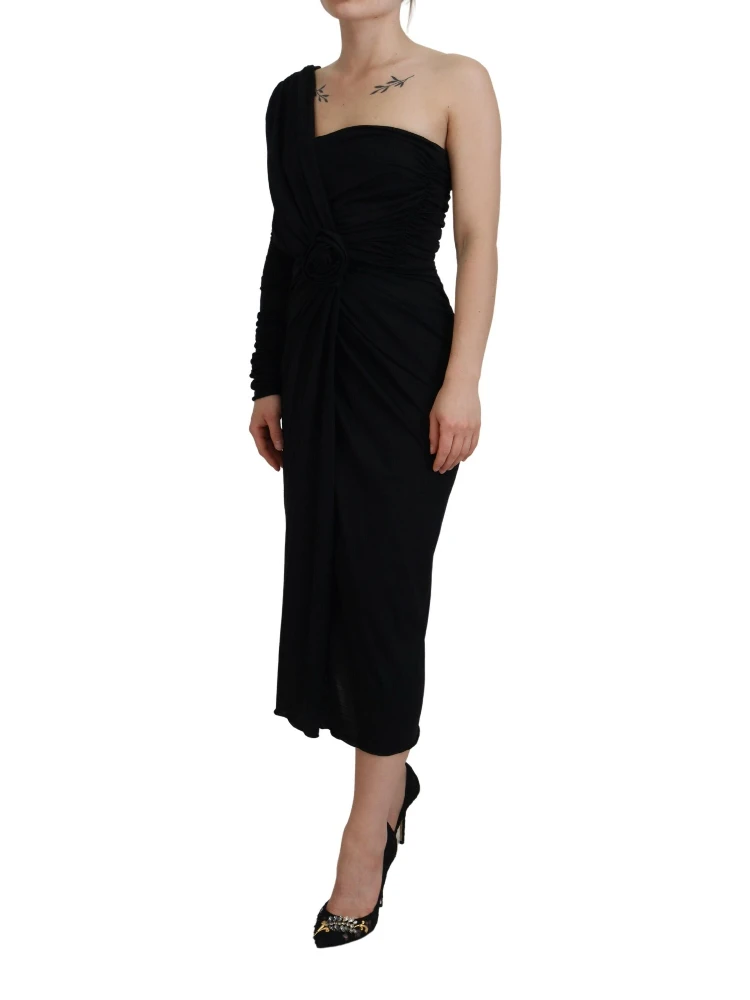 Black Wrap Sheath One Shoulder Wool Dress alternative
