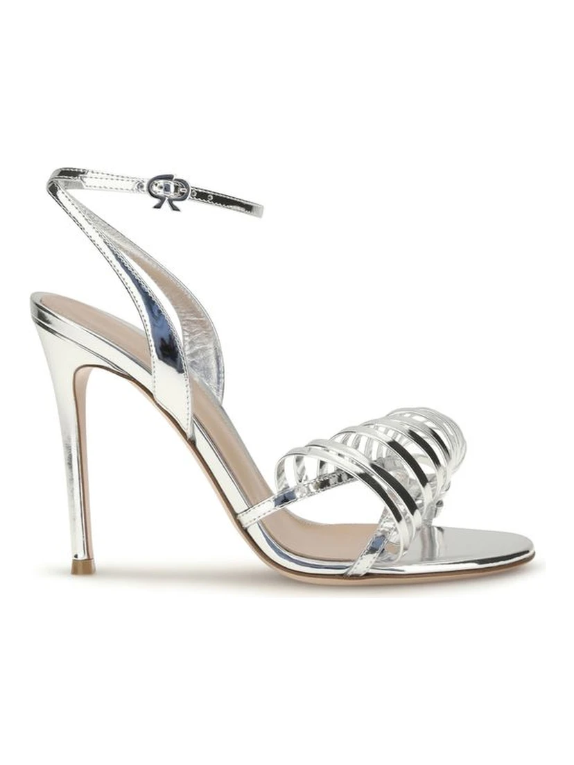 Silver Calf Leather Bos Taurus Stiletto Heel Sandals