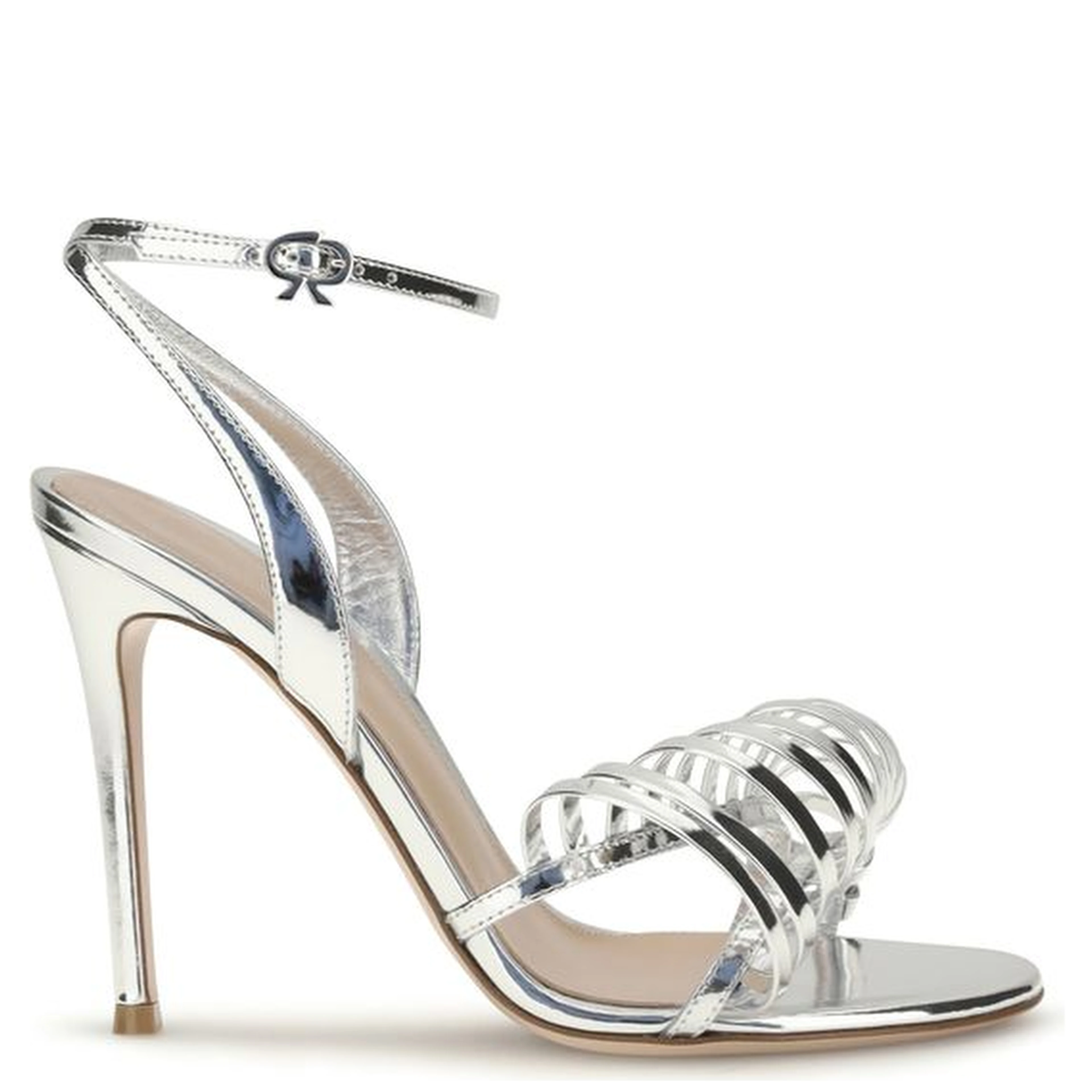 Silver Calf Leather Bos Taurus Stiletto Heel Sandals