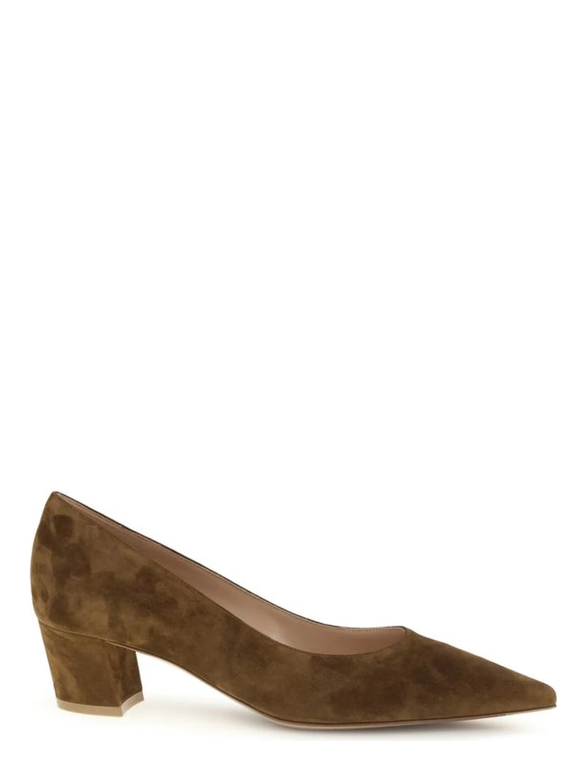 Brown Suede Leather Mid Heel Pumps