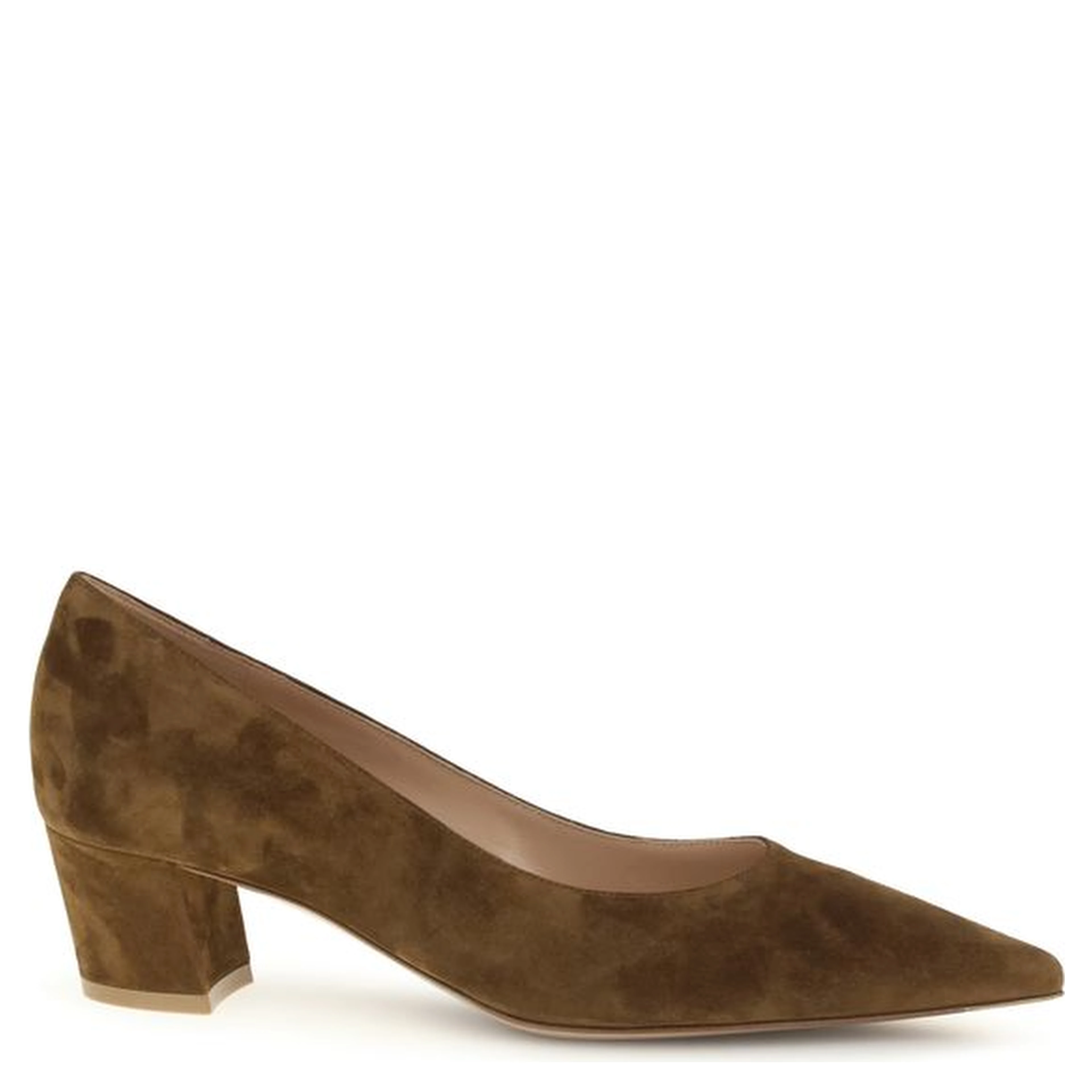 Brown Suede Leather Mid Heel Pumps