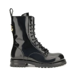 Black Calf Leather Bos Taurus Lace-Up Boots