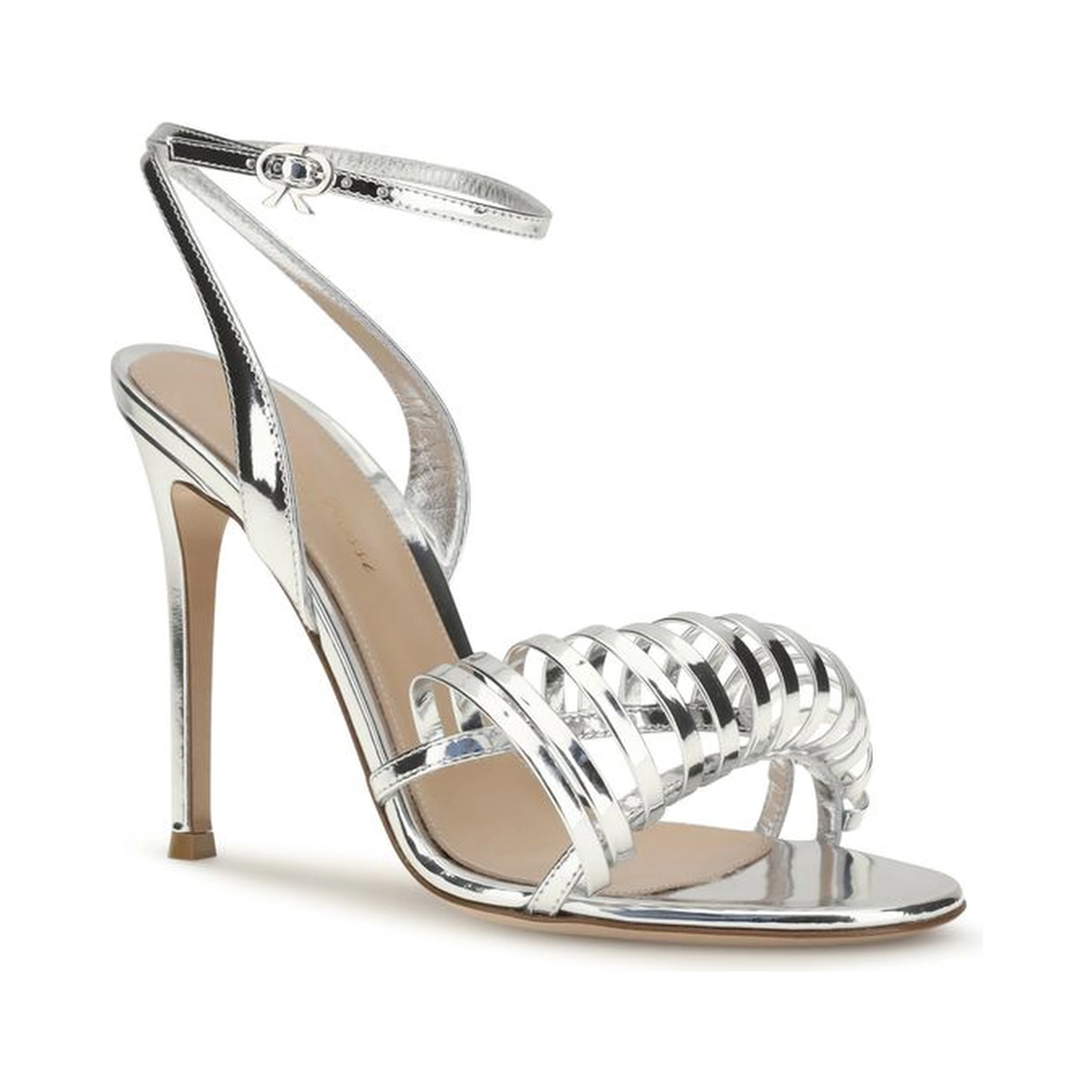 Silver Calf Leather Bos Taurus Stiletto Heel Sandals