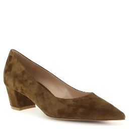 Brown Suede Leather Mid Heel Pumps