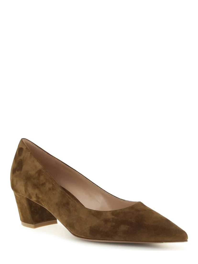 Brown Suede Leather Mid Heel Pumps