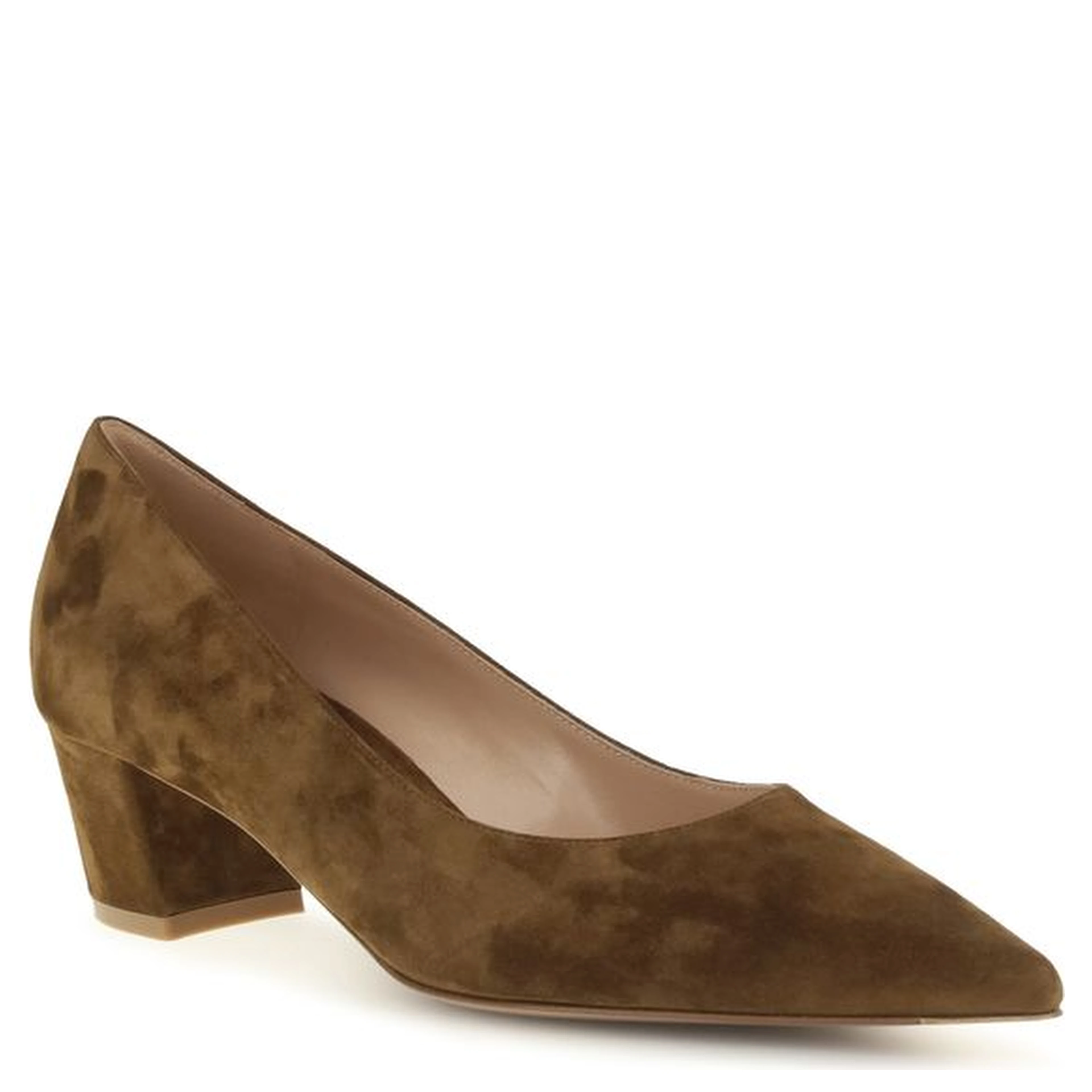 Brown Suede Leather Mid Heel Pumps