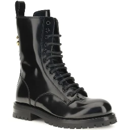Black Calf Leather Bos Taurus Lace-Up Boots