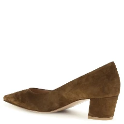 Brown Suede Leather Mid Heel Pumps