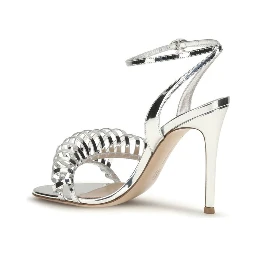 Silver Calf Leather Bos Taurus Stiletto Heel Sandals