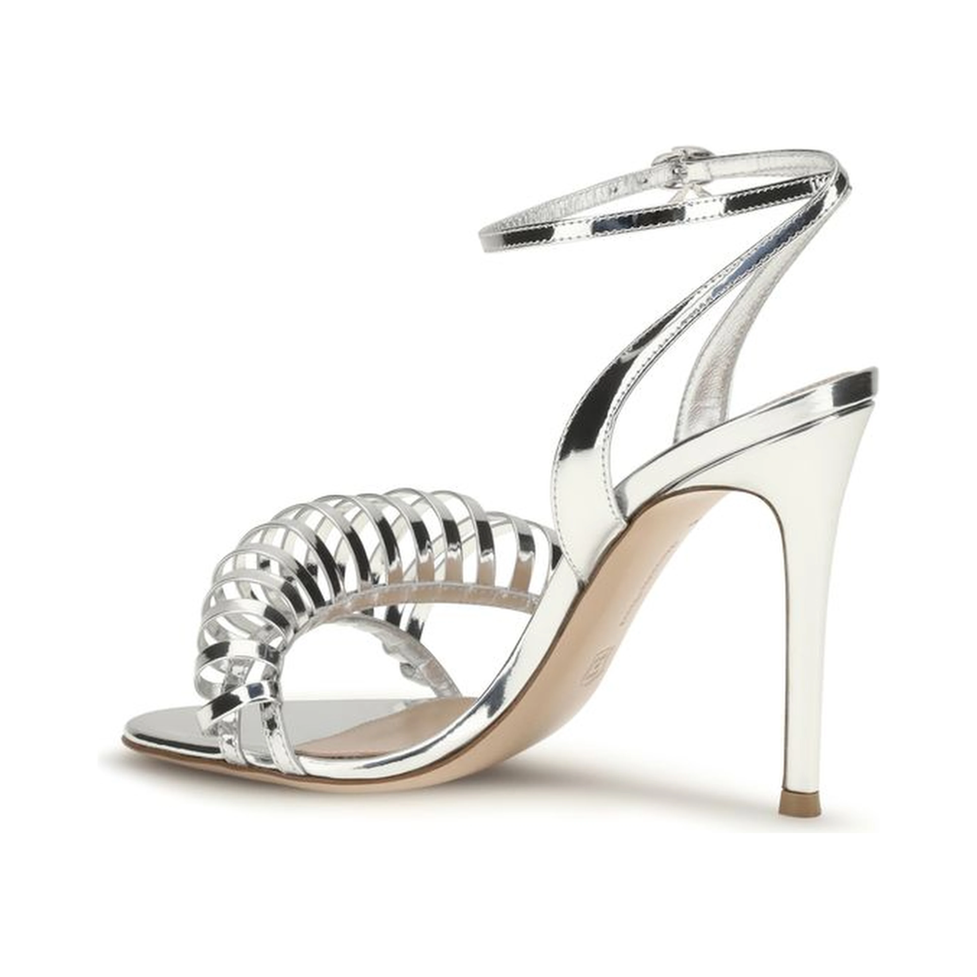 Silver Calf Leather Bos Taurus Stiletto Heel Sandals