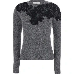 Sweater with Lace Details Round Neck in Gray Women