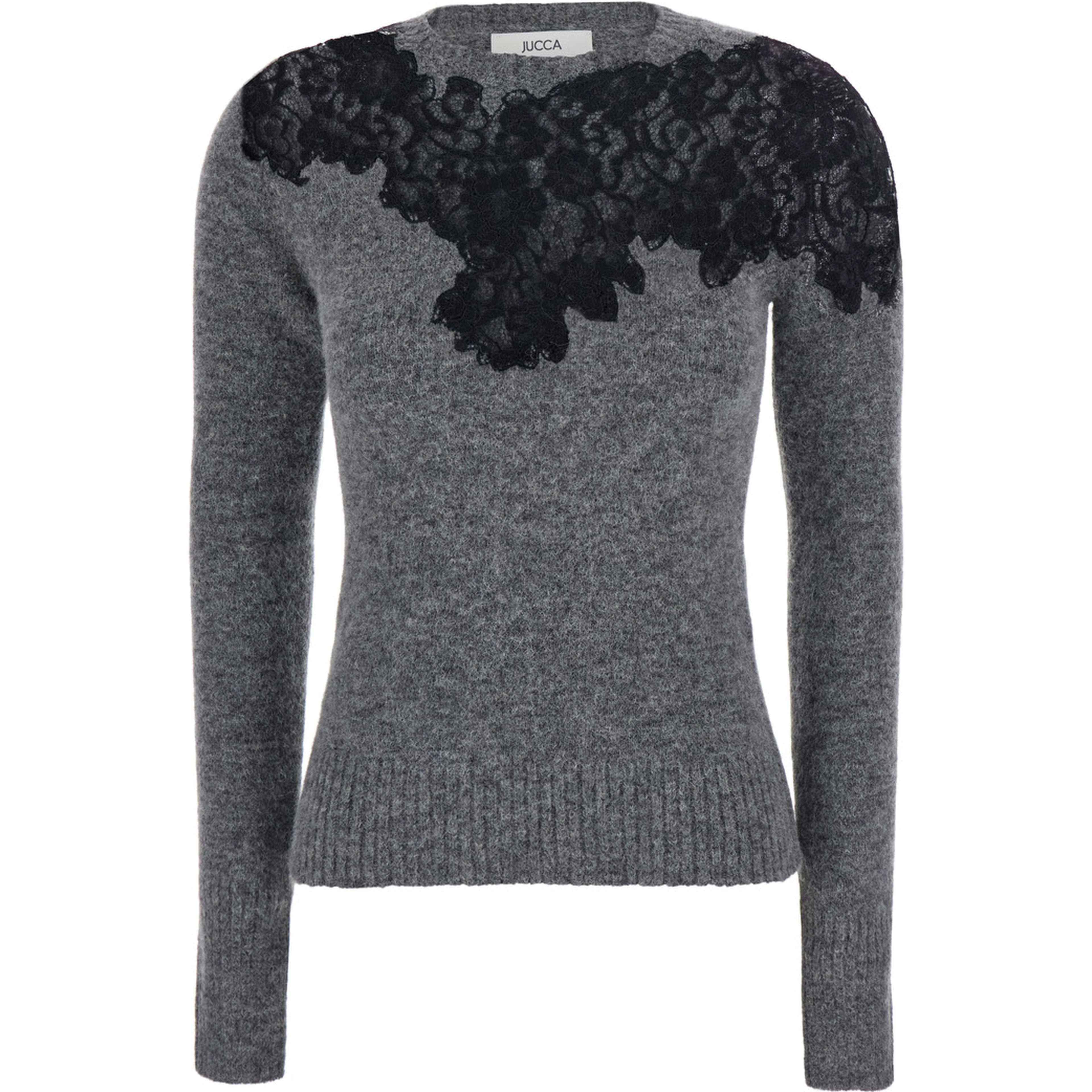 Sweater with Lace Details Round Neck in Gray Women