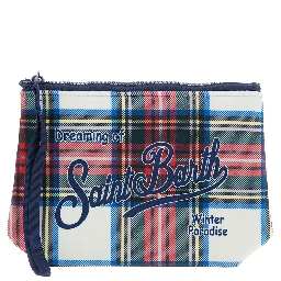 Womens multicolored rubber and polyester tartan motif pouch