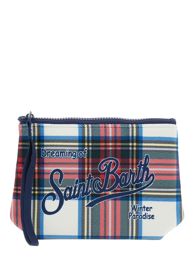 Womens multicolored rubber and polyester tartan motif pouch