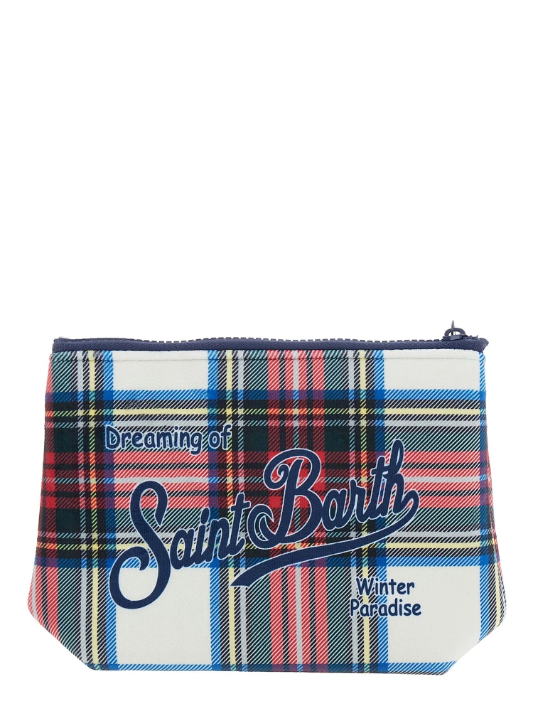 Womens multicolored rubber and polyester tartan motif pouch alternative