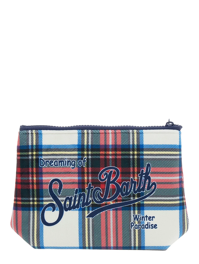 Womens multicolored rubber and polyester tartan motif pouch