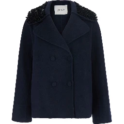Decorated Collar Coat in Blue for Women