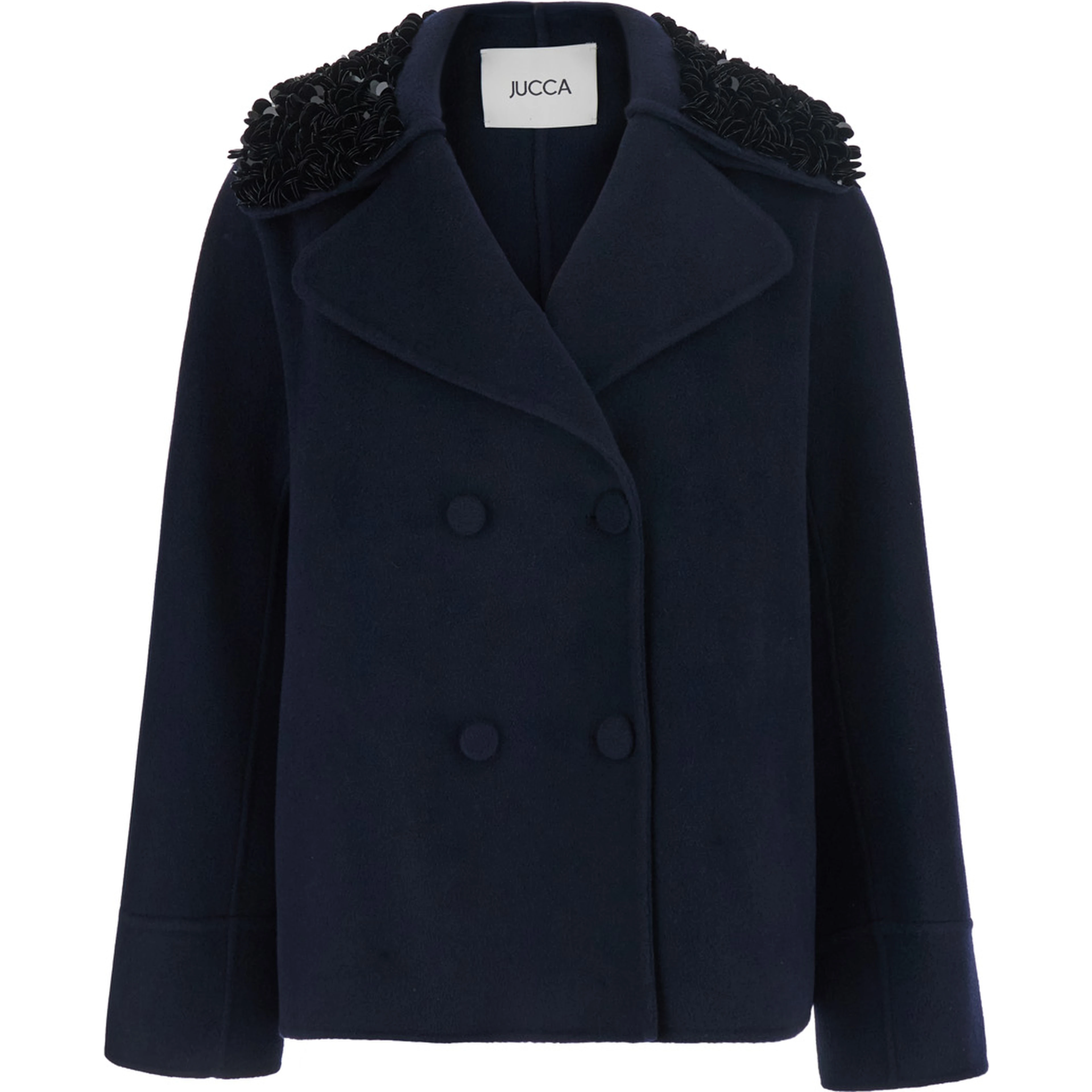 Decorated Collar Coat in Blue for Women