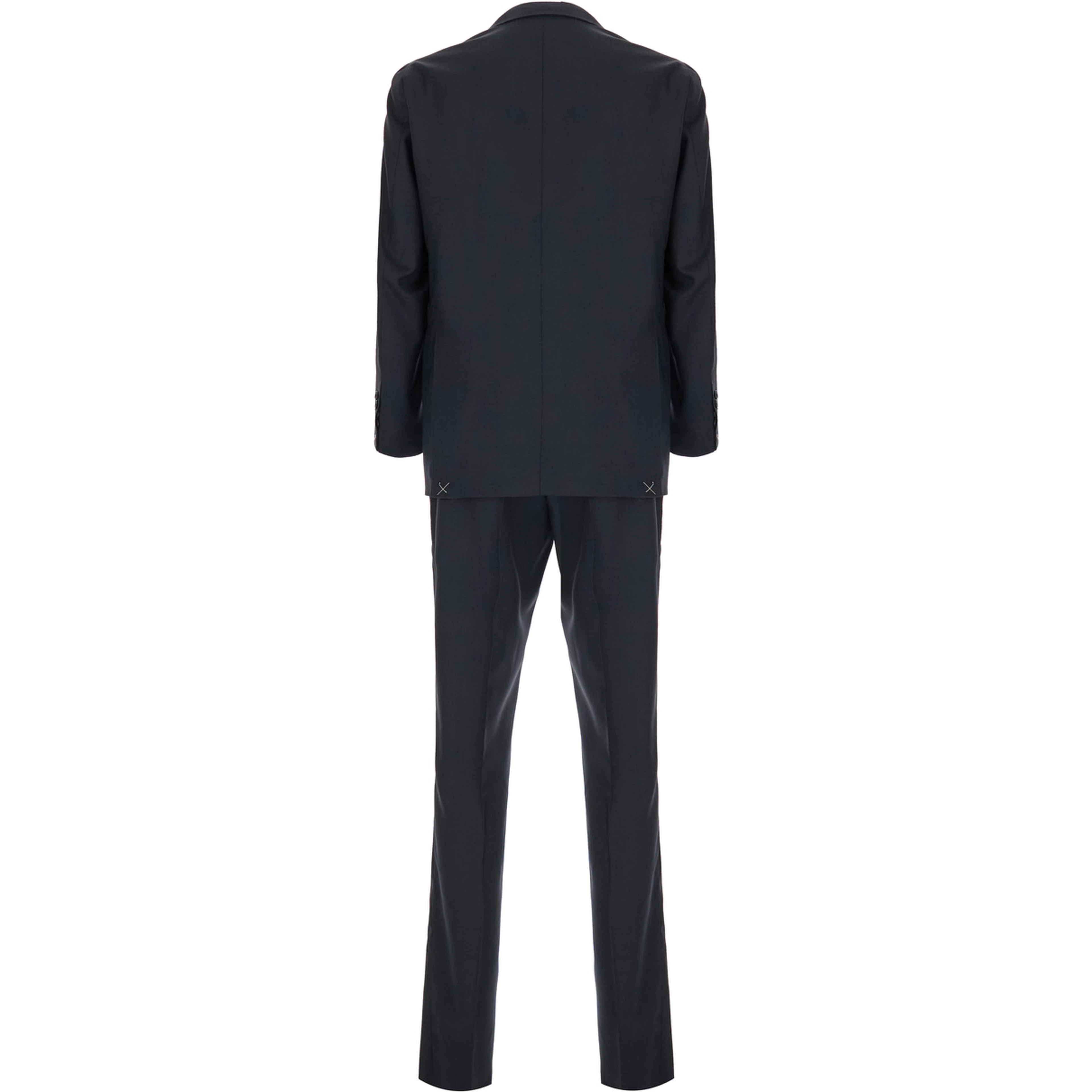 Single-breasted jacket and no-pleat pants with gray piping for men