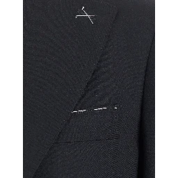 Single-breasted jacket and no-pleat pants with gray piping for men