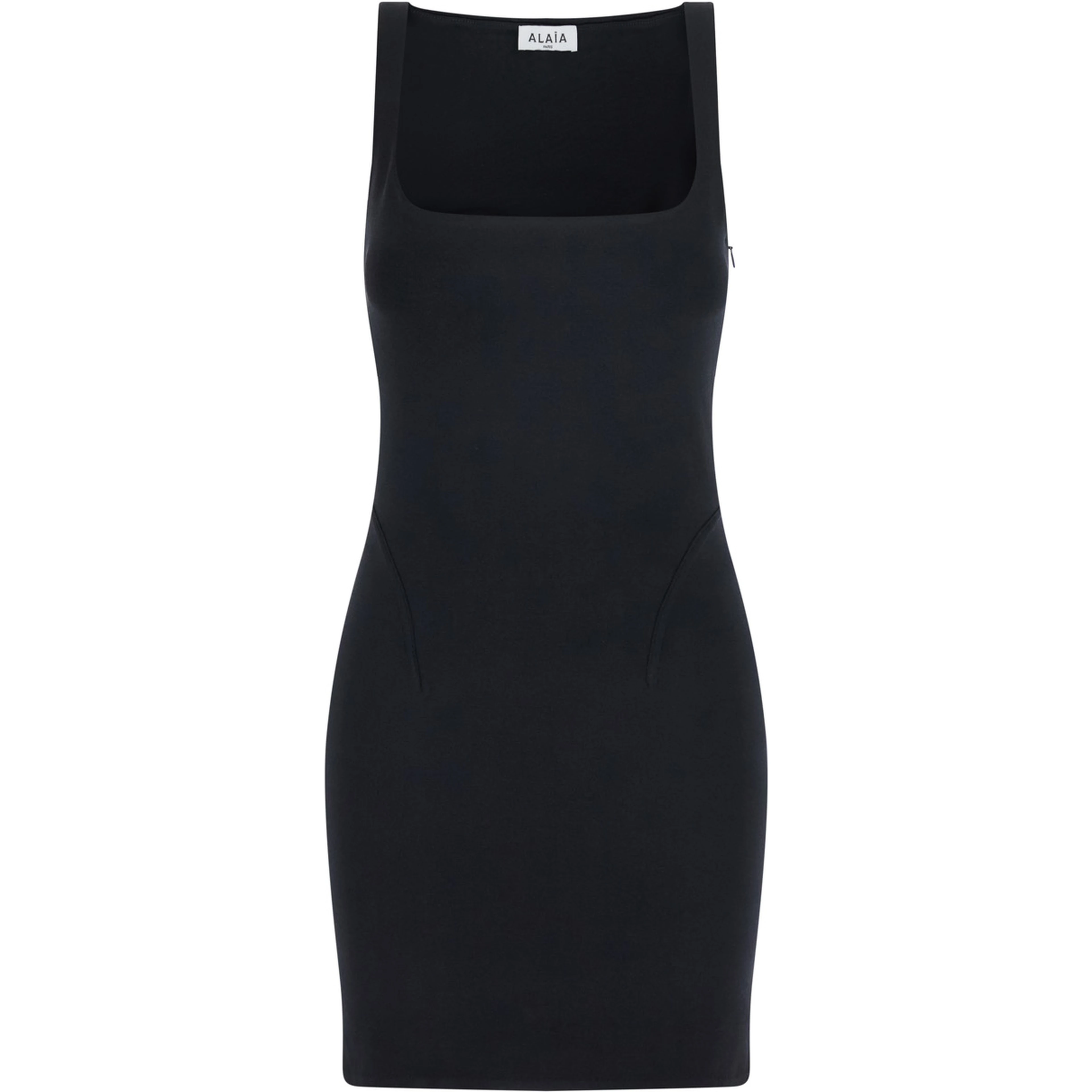 Black sleeveless dress with square neckline in viscose blend for women