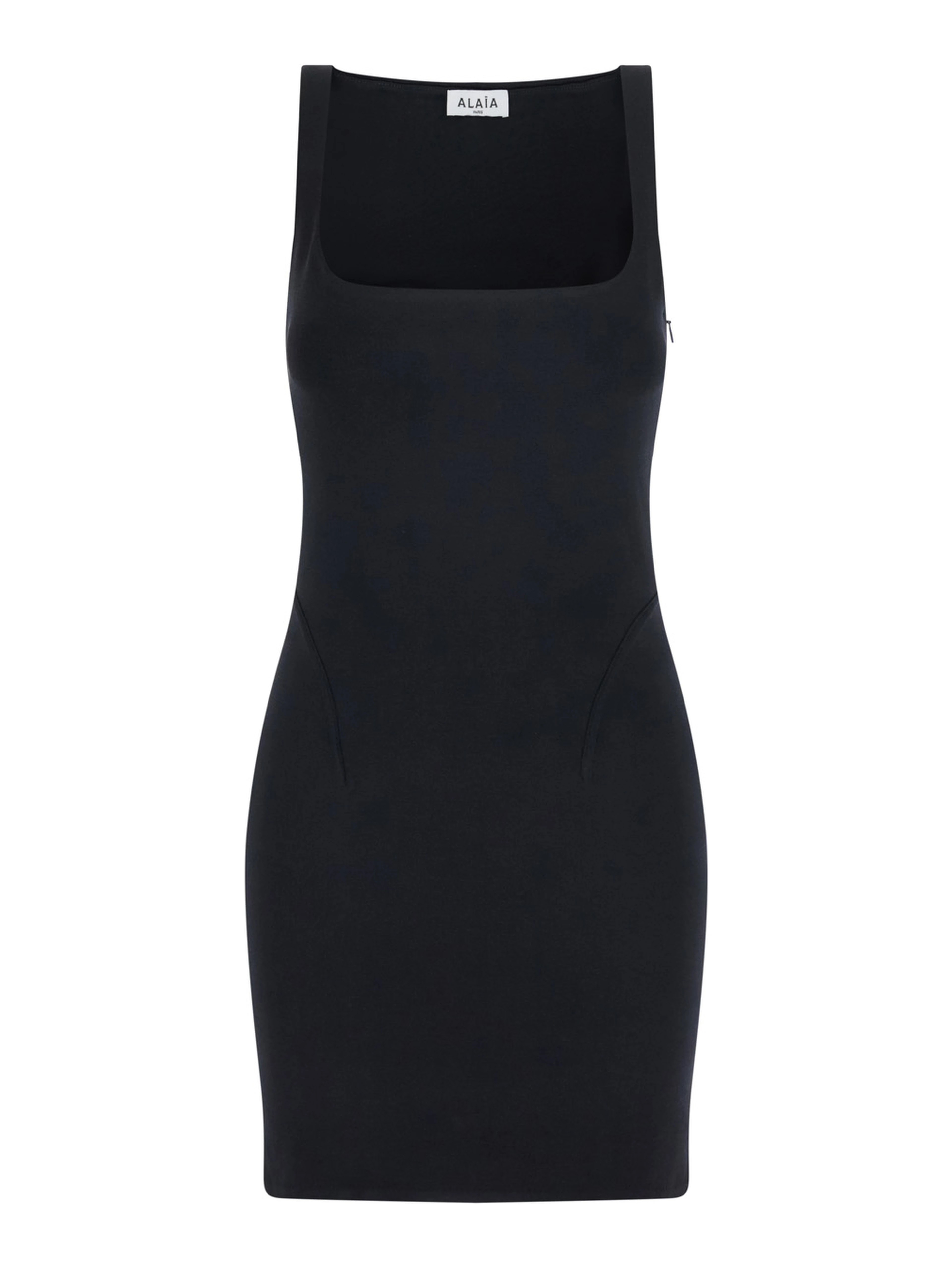 Black sleeveless dress with square neckline in viscose blend for women