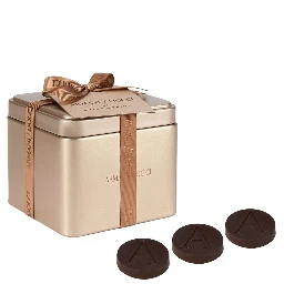 Dark chocolate wafers with cocoa nibs in multicolor tin unisex