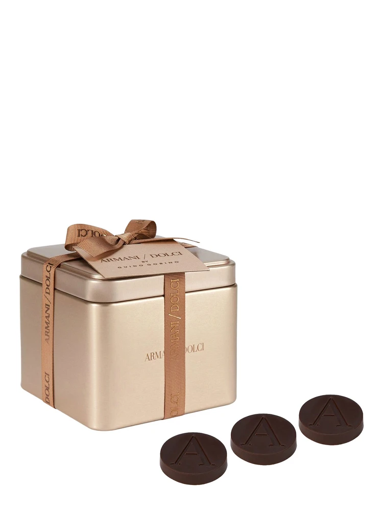 Dark chocolate wafers with cocoa nibs in multicolor tin unisex