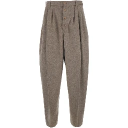 Beige Cotton Pants with Elastic Waist and Side Pockets for Men