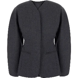 LA VESTE OVALO is a gray jacket with elegant details in Tech Fabric for women