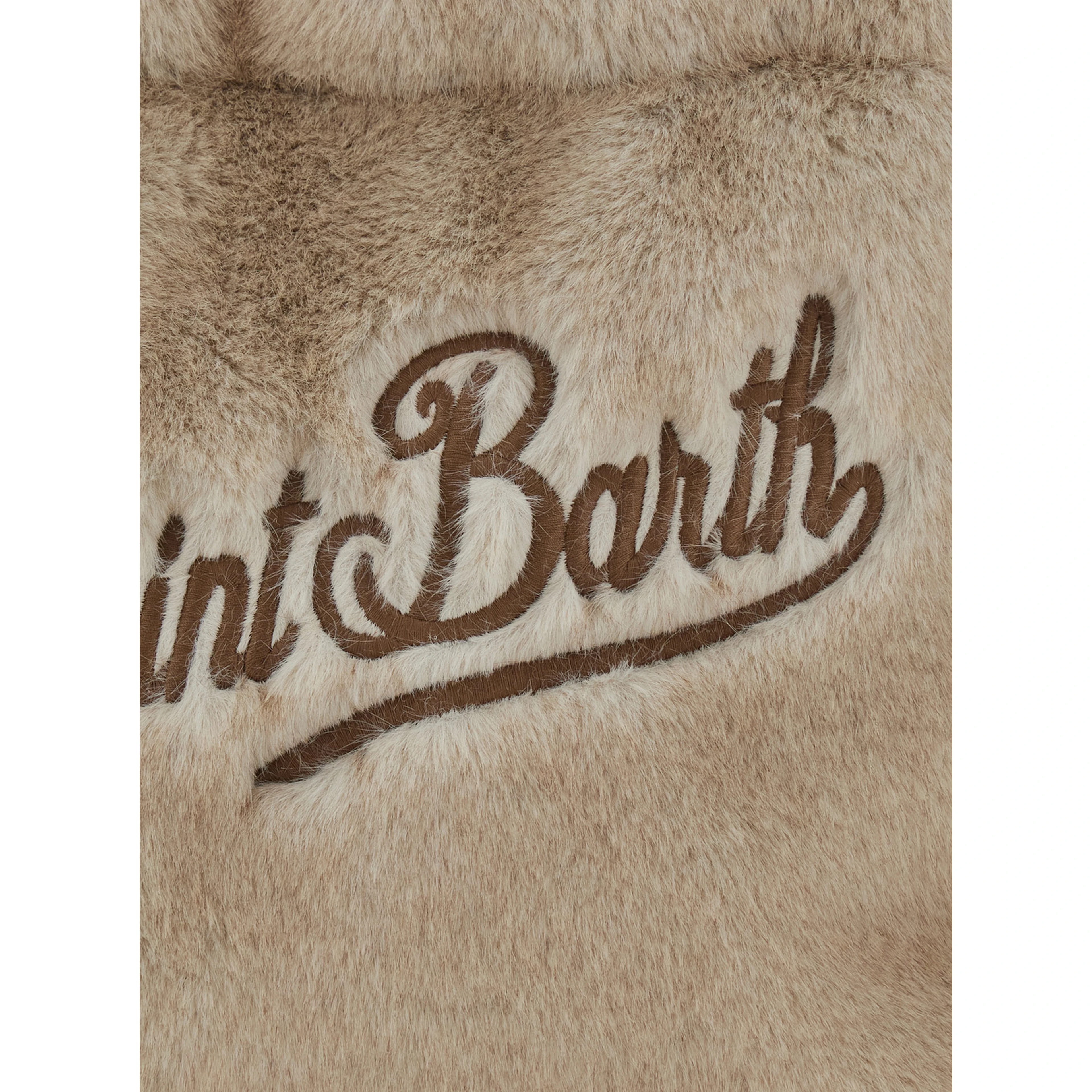 Beige Handbag with Shoulder Strap and Fur Effect in Tech Fabric for Women