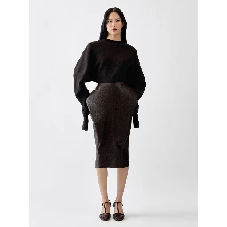 LE PULL FIOCCO is a sweater with a high collar and long sleeves in brown Merino Wool and Cashmere for women