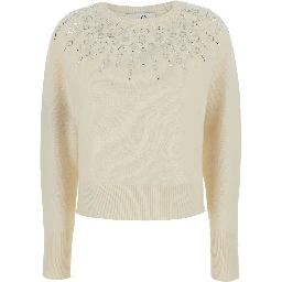 Sweater with Rhinestone Details in White Women