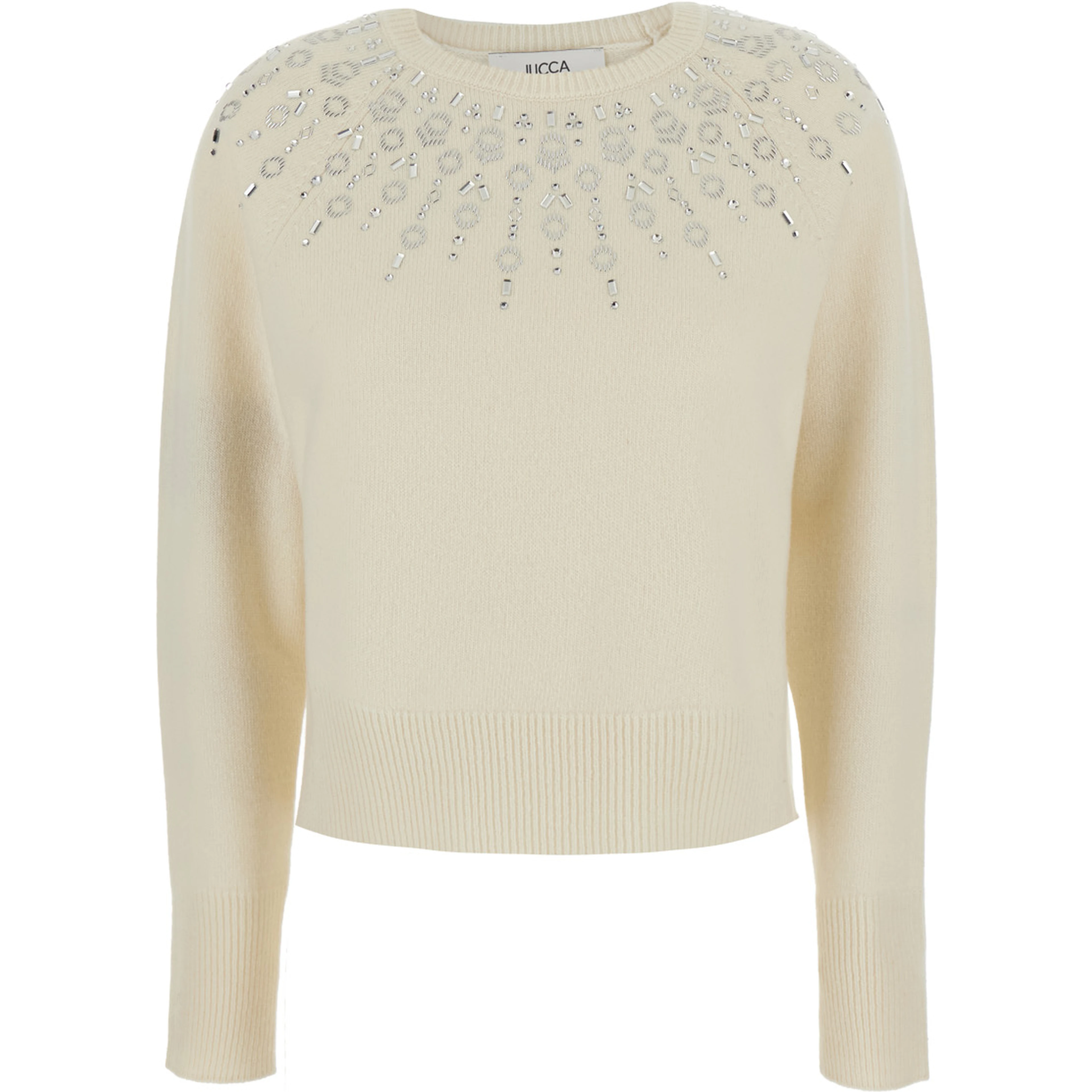Sweater with Rhinestone Details in White Women