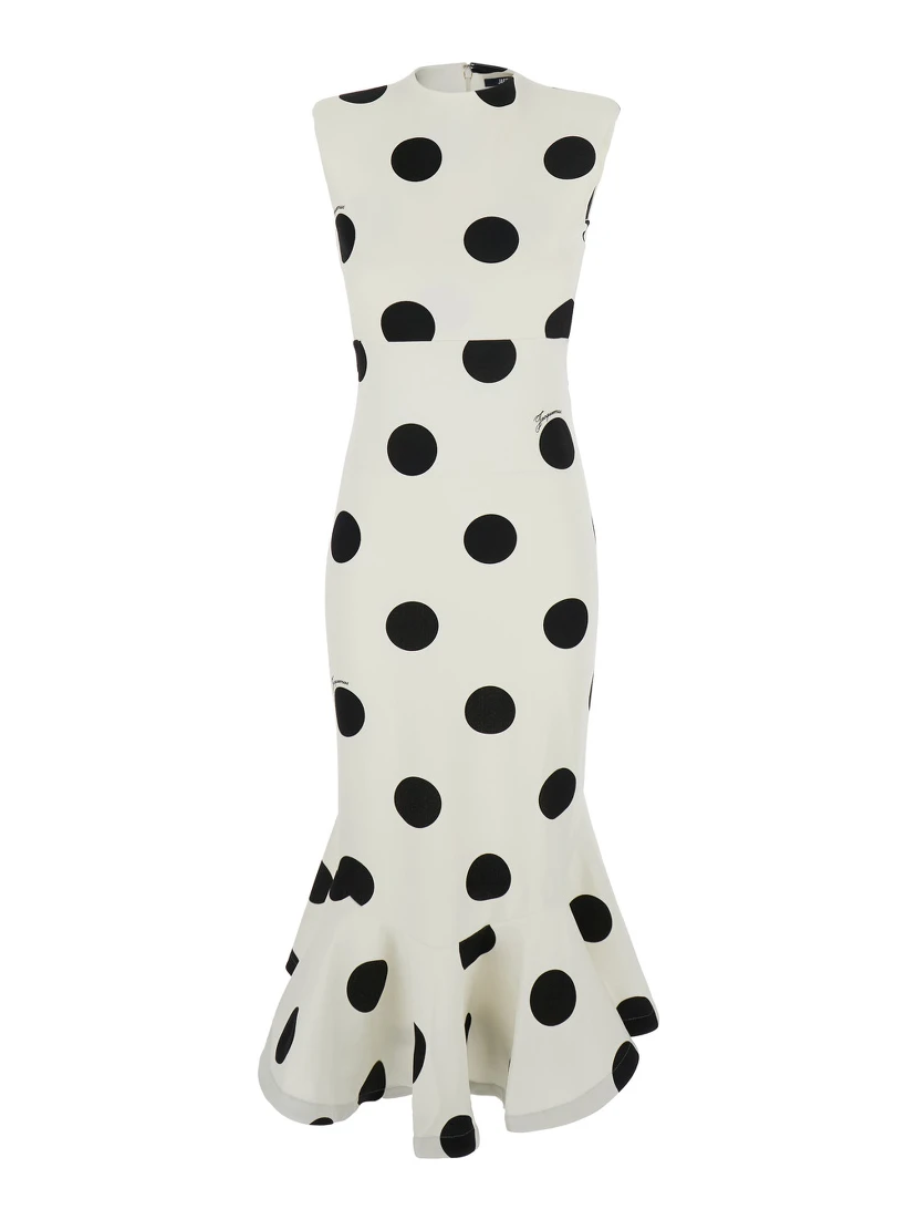 LA ROBE PALMIER POIS is a long dress with long sleeves and a V-neck in Viscose, Polyamide and Elastane in Off-White for women