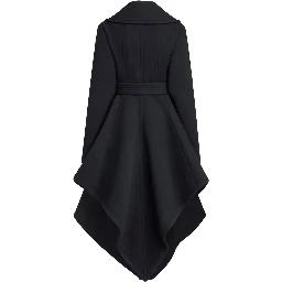 Wrap coat with collar and long sleeves in black wool for women